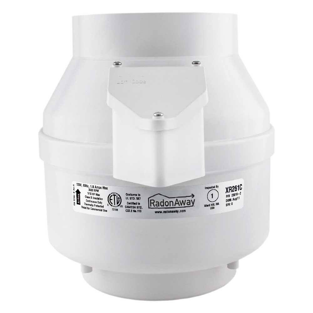 RadonAway XR261 6 in. Inlet and Outlet Inline Radon Fan in White with 1.6 in. Maximum Operating Pressure 23019-1