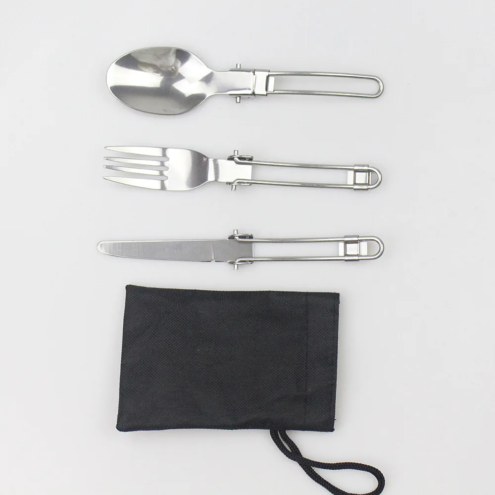 Long Cooker Folding Knife Spoon Stainless Steel Cutlery Set Combination Fork and Fork Cutlery Cutlery Tableware Picnic Camp