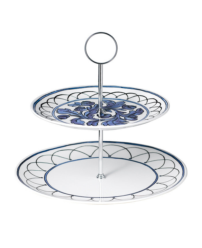 Twig New York Blue Bird 2-Tiered Cake Stand