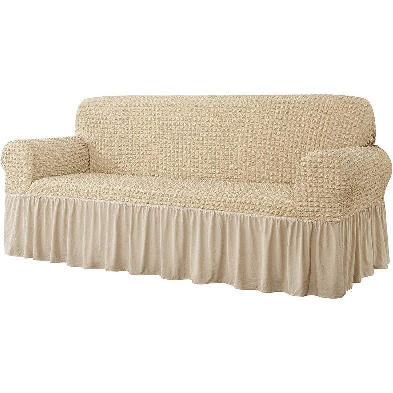 CHUN YI Loveseat Slipcover with Seersucker Skirt Fitted Couch Cover
