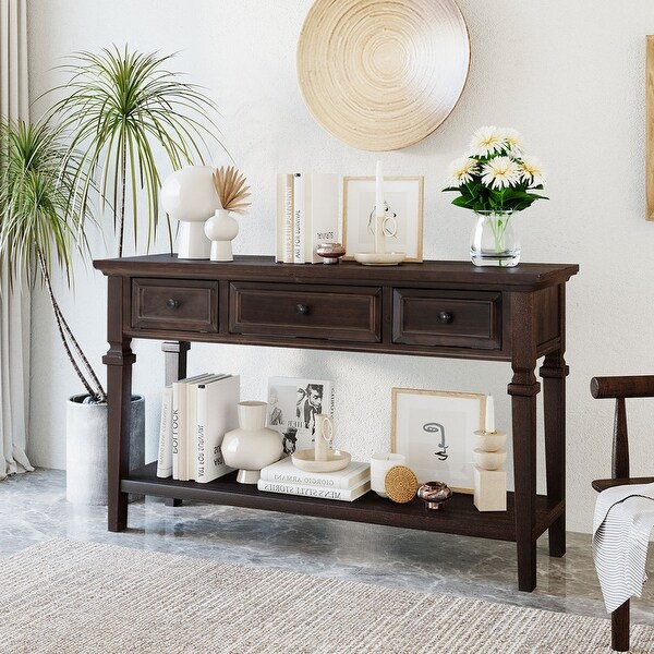 Classic Retro Console Table with 3 Top Drawers and Open Bottom Shelf