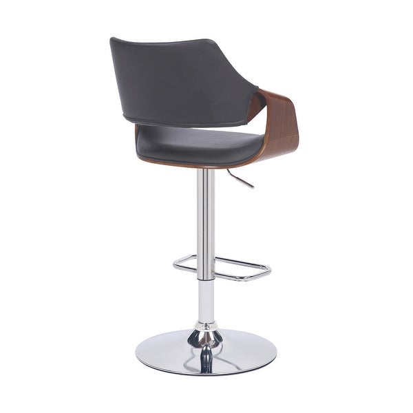 Grey Faux Leather and Walnut Wood and Chrome Swivel Adjustable Bar Stool - 45