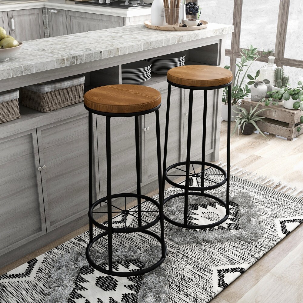 Lodz Rustic Metal Round Barstools (Set of 2) by Furniture of America