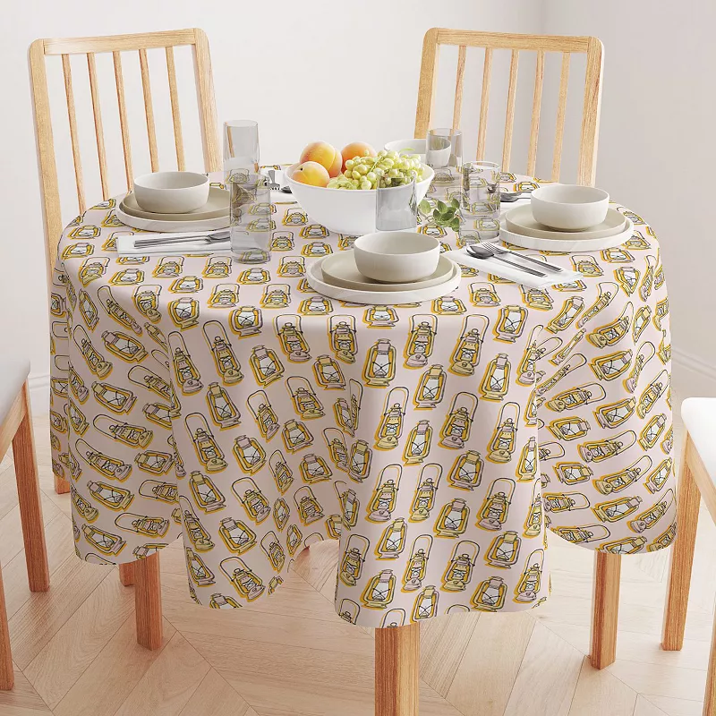 Round Tablecloth， 100% Polyester， 90 Round， Camping Lanterns