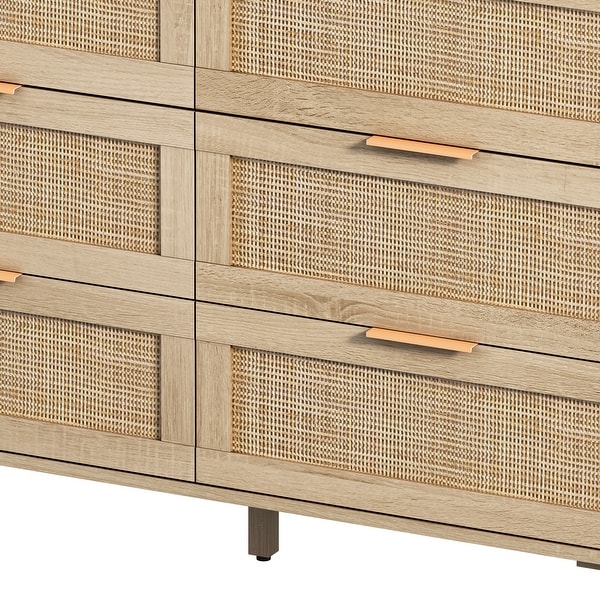 Natural Rattan 6-Drawer Storage Cabinet Dresser(43L*15W) - - 37846152