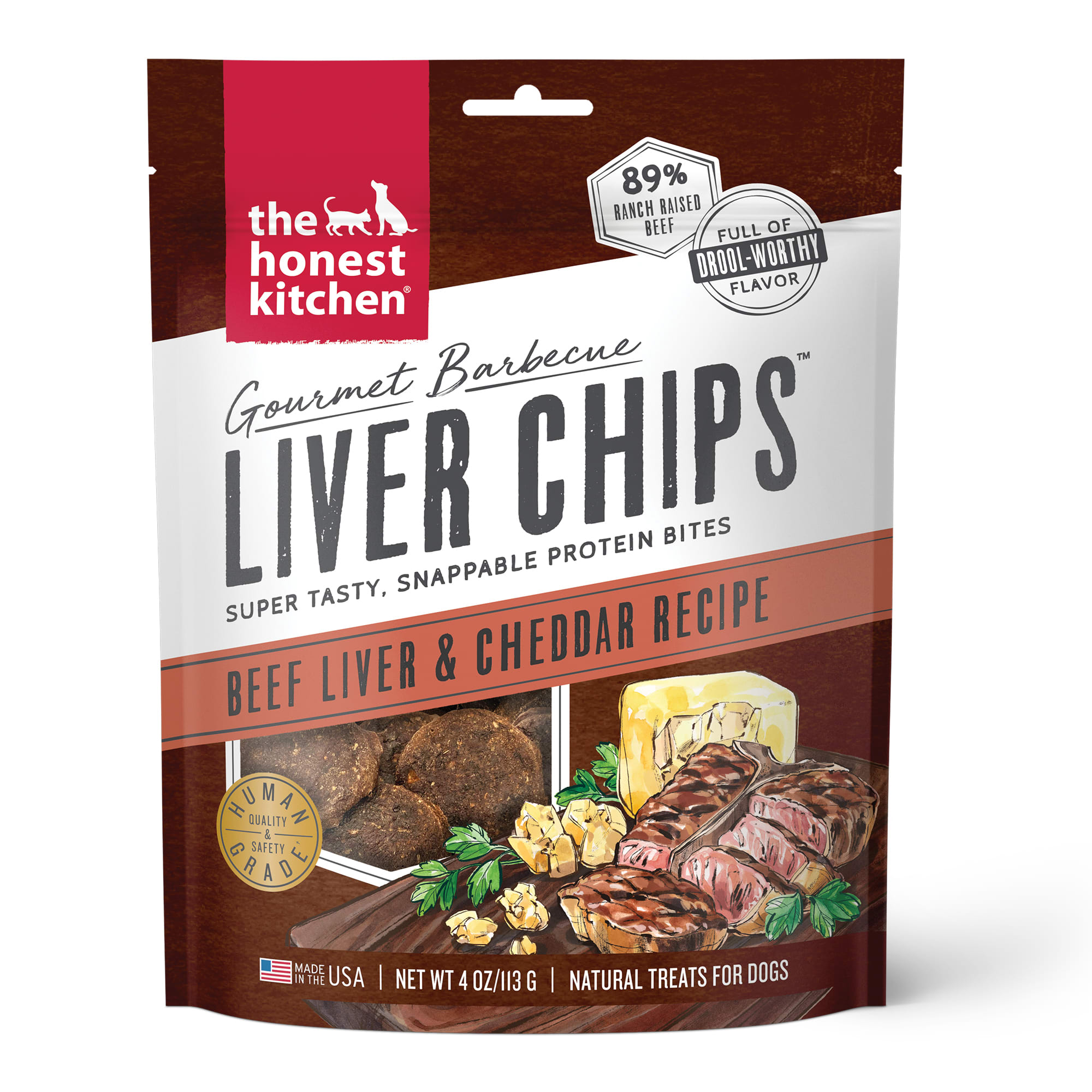 The Honest Kitchen Gourmet Barbecue Liver Chips: Beef Liver  Cheddar Recipe Dog Treats， 4 oz.