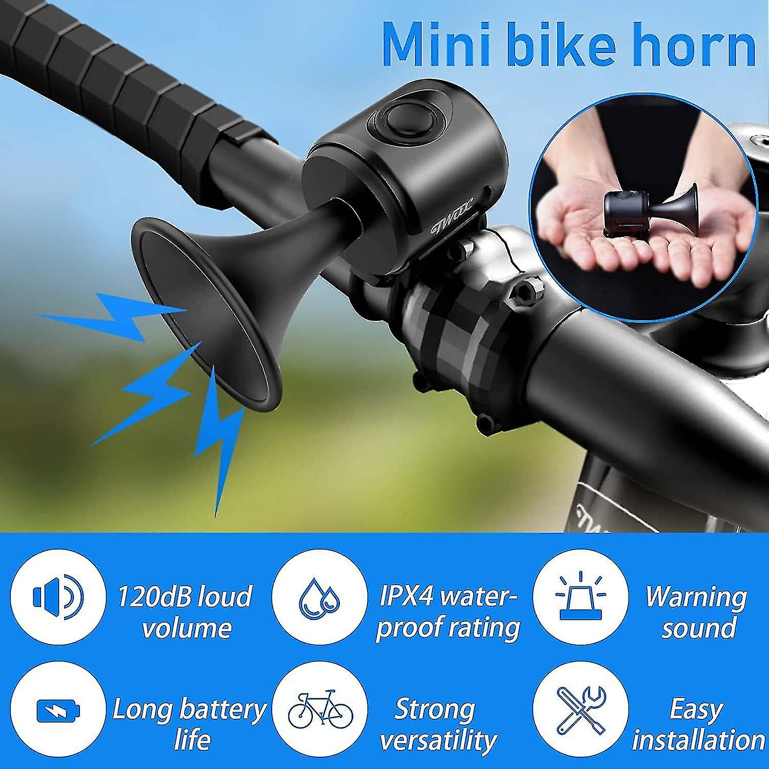 120db Bicycle Bell， Bike Electronic Loud Horn Ipx4 Waterproof Bicycle Warning Alarm Bell Safety Cycling