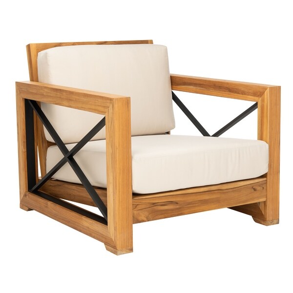 SAFAVIEH Couture Collection Andros Beige Teak Outdoor Patio Chair