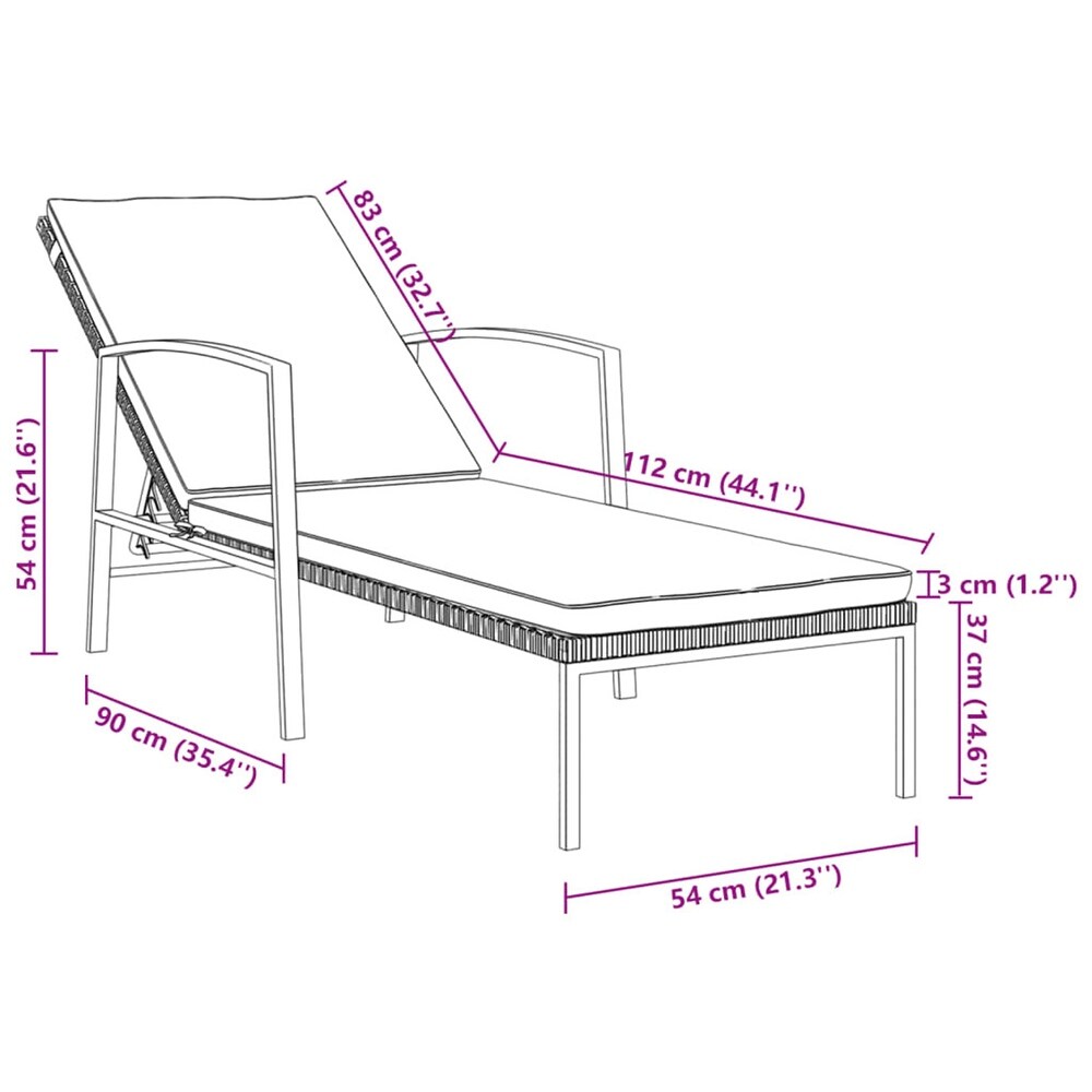 Sun Loungers  2 Pcs Rattan Chaise Lounge Chair W/ Table   Cushion