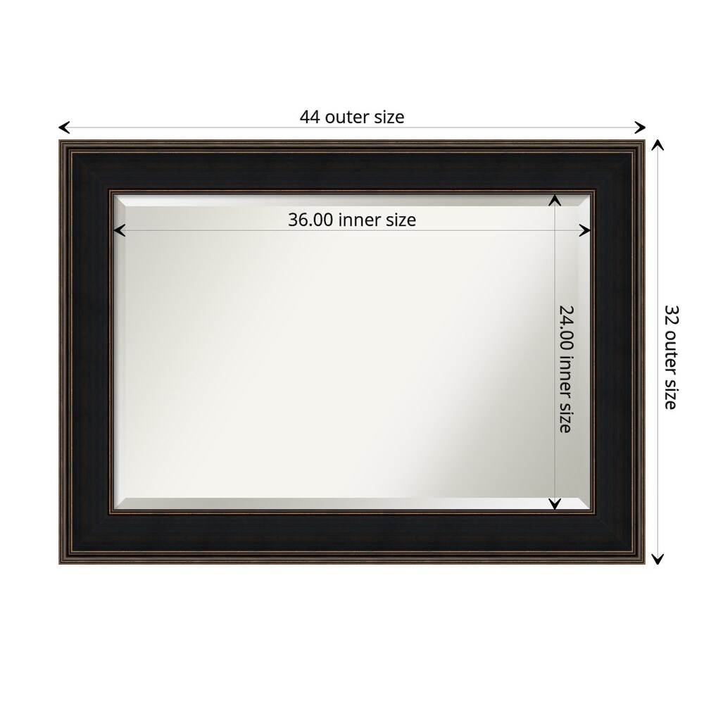 Beveled Wood Bathroom Wall Mirror   Mezzanine Espresso Frame   Outer Size: 44 x 32 in