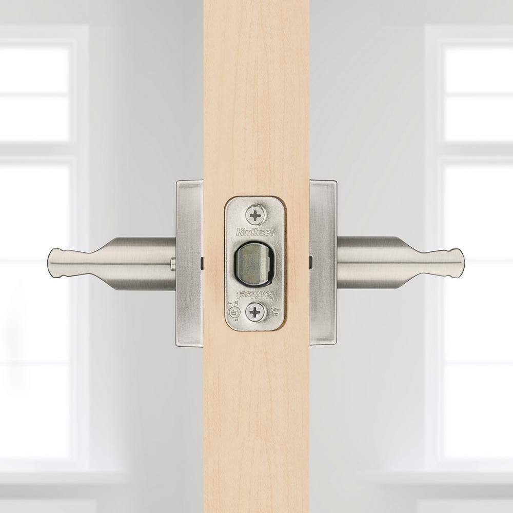 Kwikset Montreal Square Satin Nickel Privacy BedBath Door Handle with Lock 730MRLSQT156ALRCS