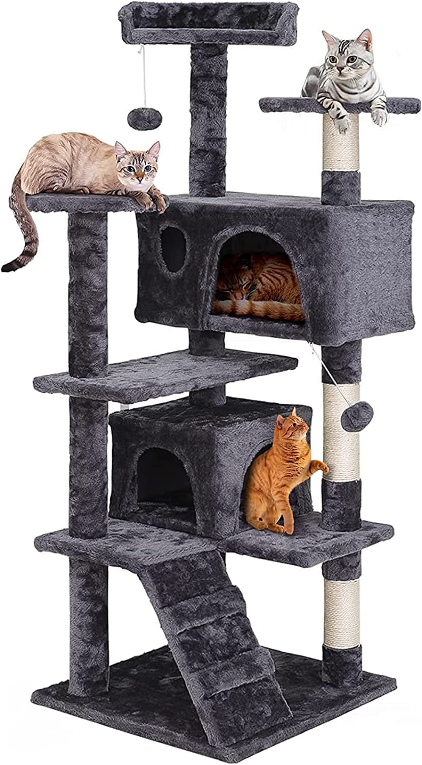 54in Cat Tree Tower for Indoor Cats Multi-Level Cat Condo Cat Bed Furniture with Scratching Post Kittens Activity Center