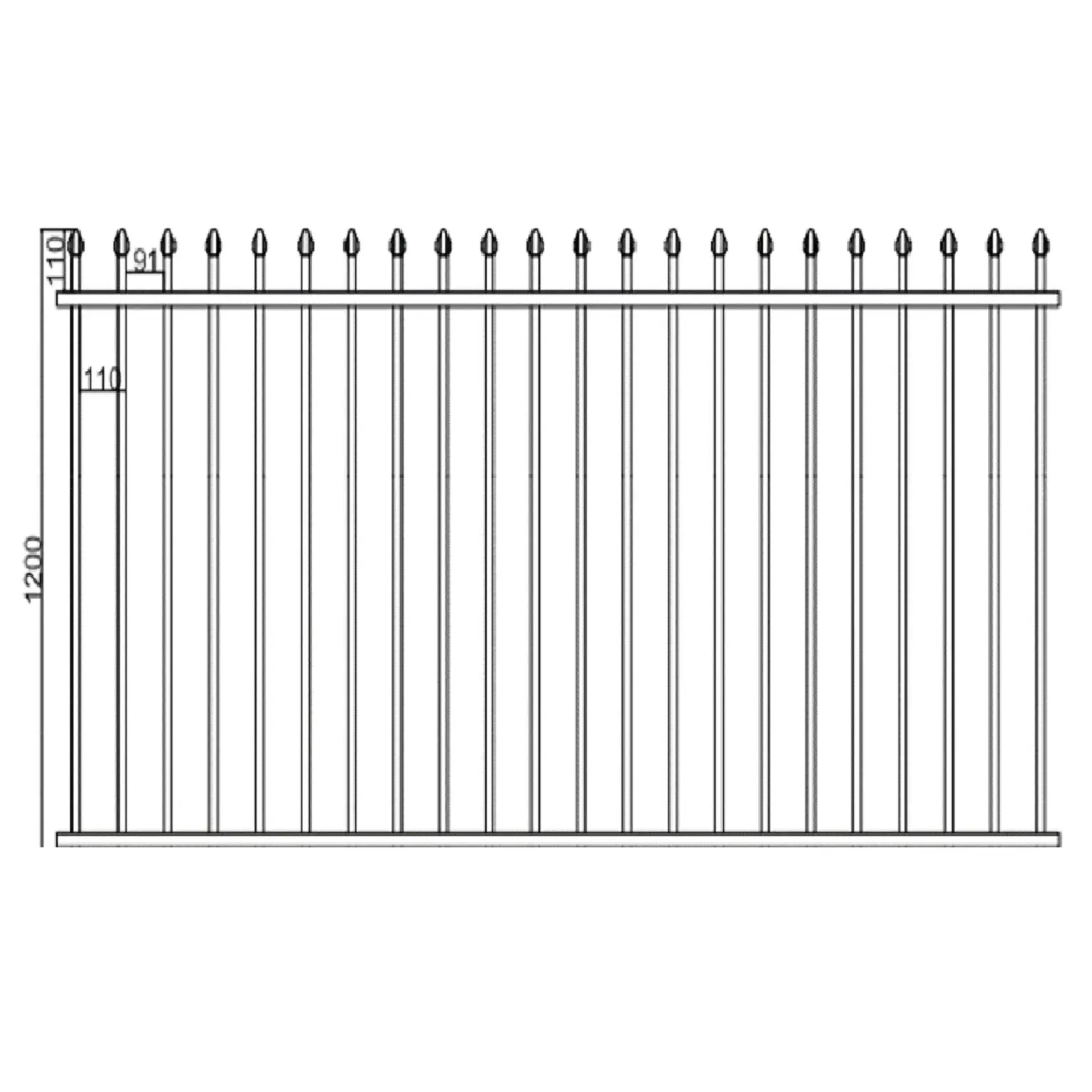 Powder coated Australia aluminium  2 rails spear top flat bottom welded metal pool fence panels 1200mm x 2400mm