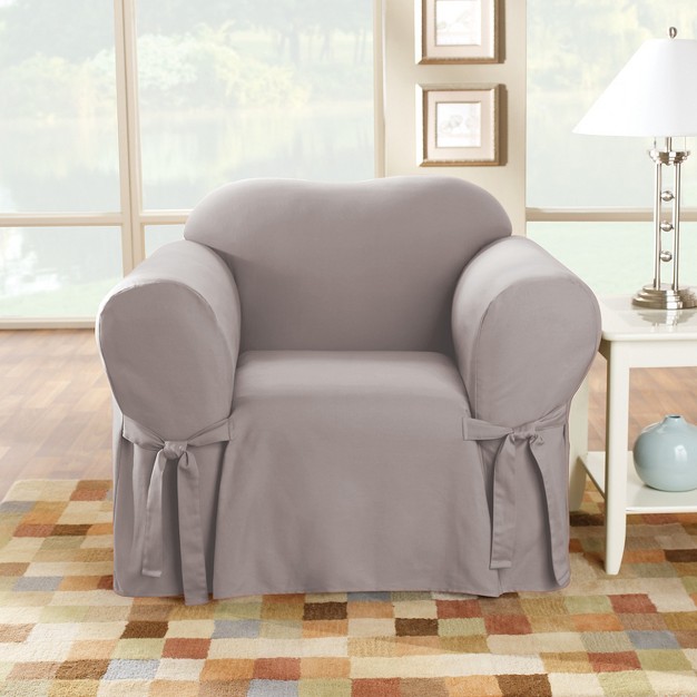 Cotton Duck Box Cushion Slipcover Light Gray Sure Fit