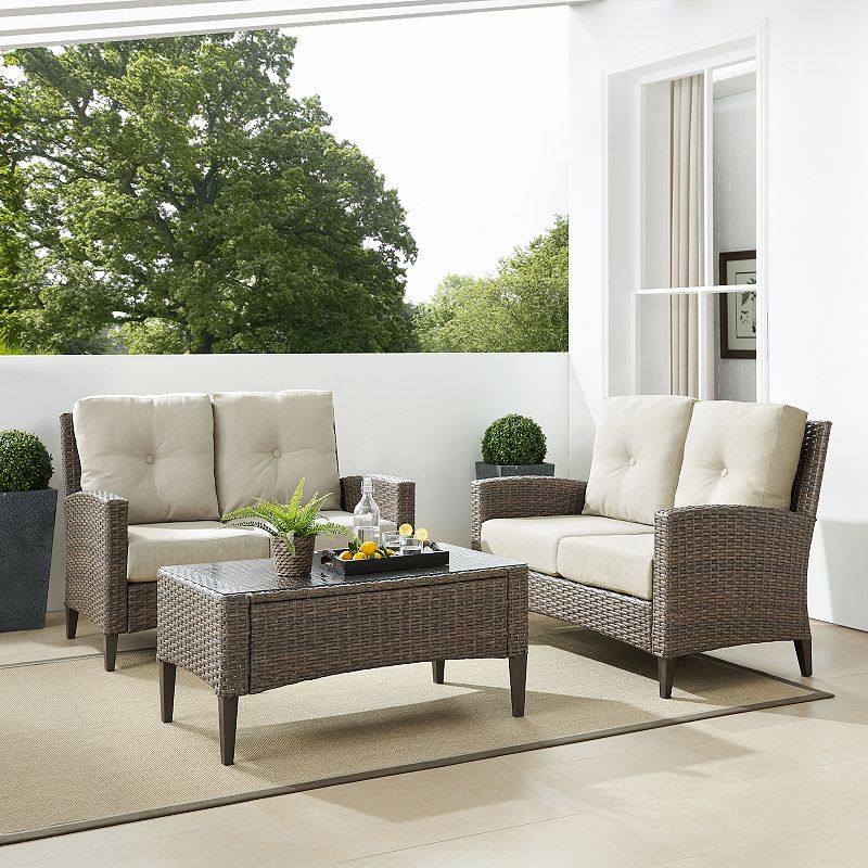 Crosley Rockport Outdoor 3-Piece Wicker Conversation Set