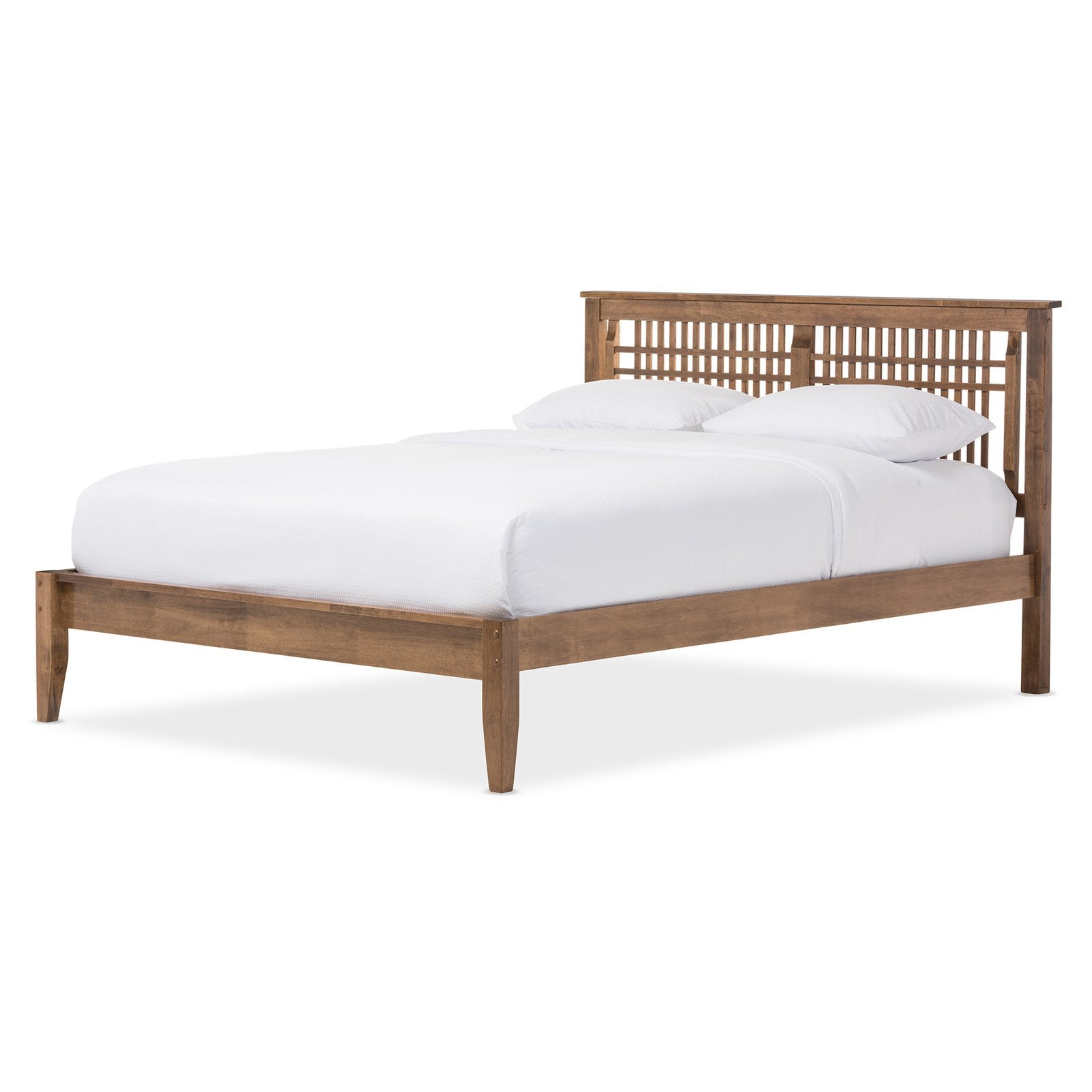 Baxton Studio Loafey Solid Walnut Window-Pane Style Platform Bed