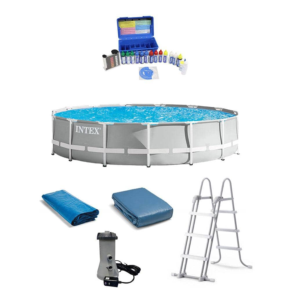 Intex 15 ft. Round 3.5 ft. D Metal Frame Above Ground Pool with Taylor Pool Water Test Kit 26723EH + K2006