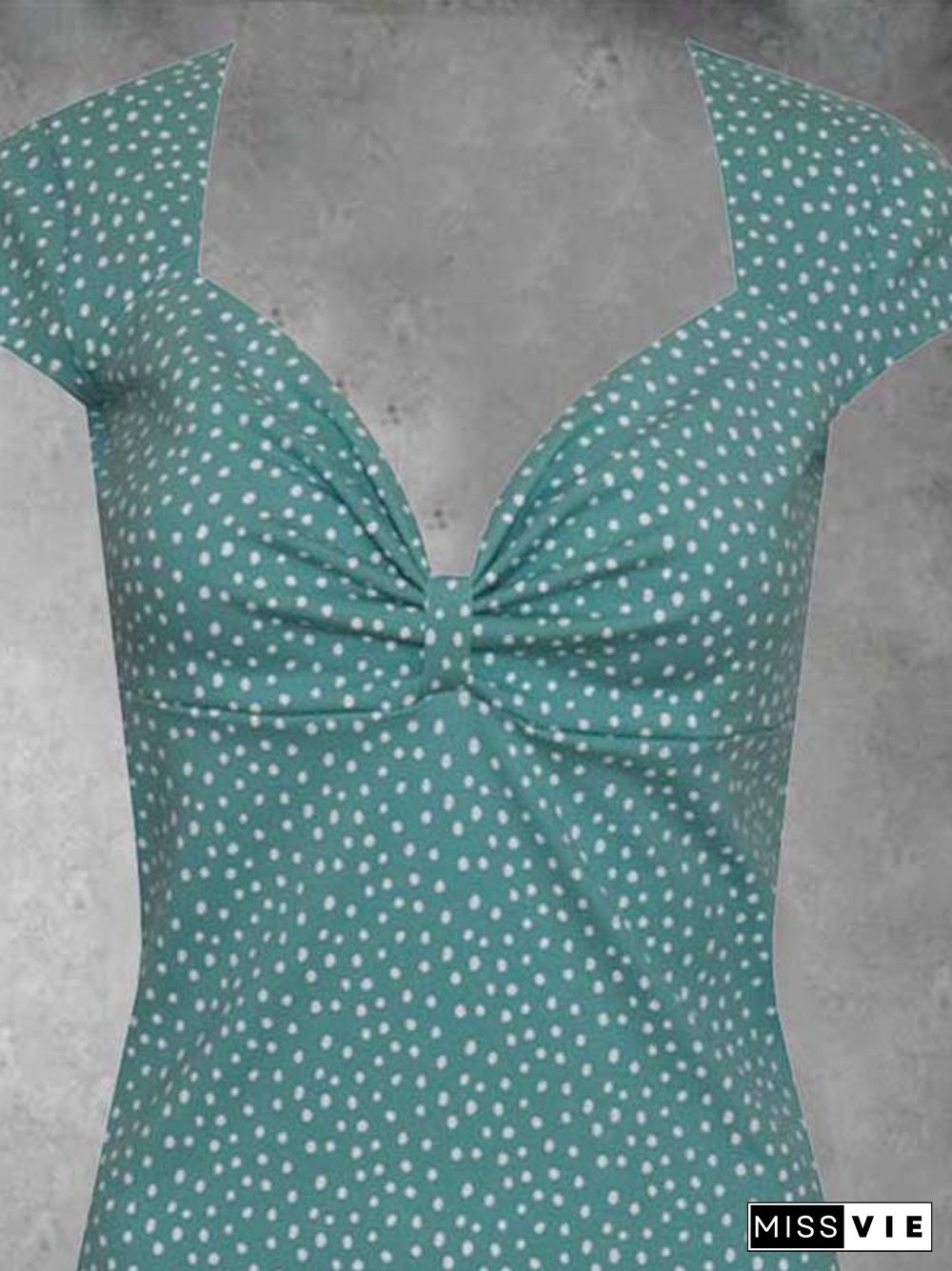 Casual V Neck Cotton-Blend Polka Dots T-shirt