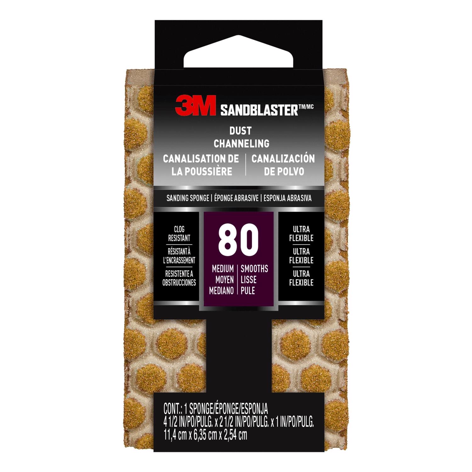 3M 4-1/2 in. L X 2-1/2 in. W X 1 in. 80 Grit Medium Flat Surface Dust Channeling Sanding Sponge