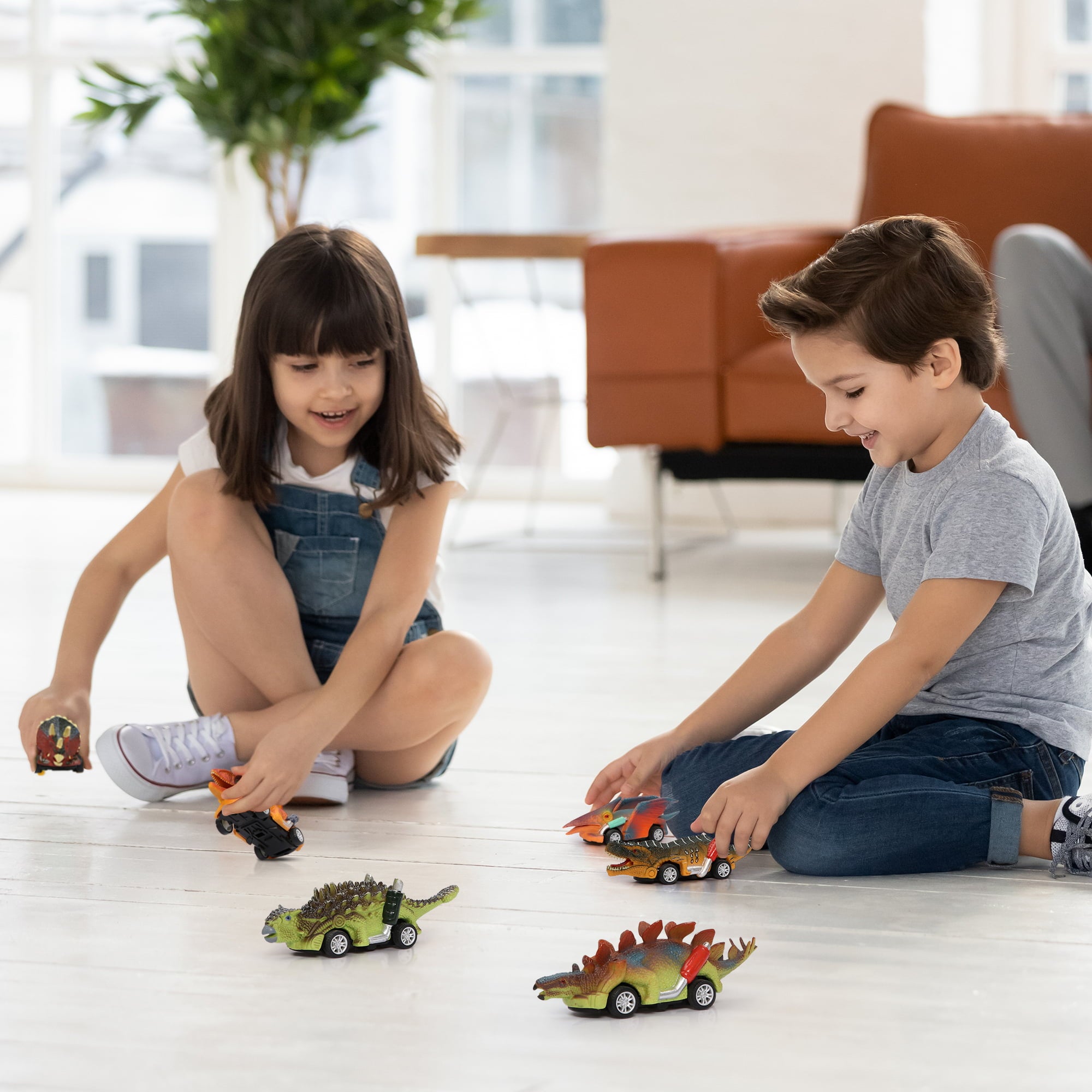 Beefunni Dinosaur Toy Pull Back Cars， 6 Pack Dinosaur Car Toys Dinosaur Games with T-Rex Gift for 3-5 Year Old Boys and Toddlers