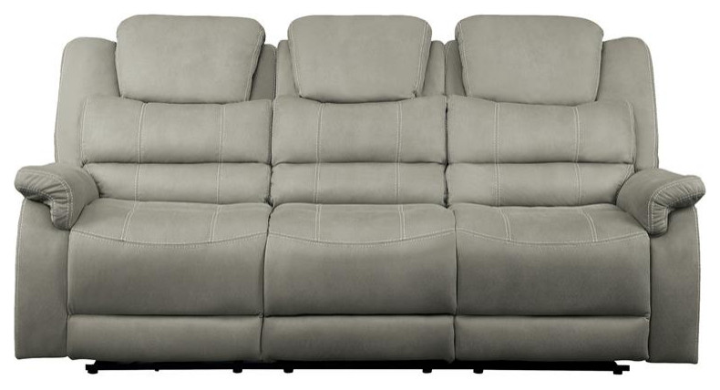 Lexicon Shola Transitional Microfiber Double Reclining Sofa in Gray   Transitional   Sofas   by Homesquare  Houzz