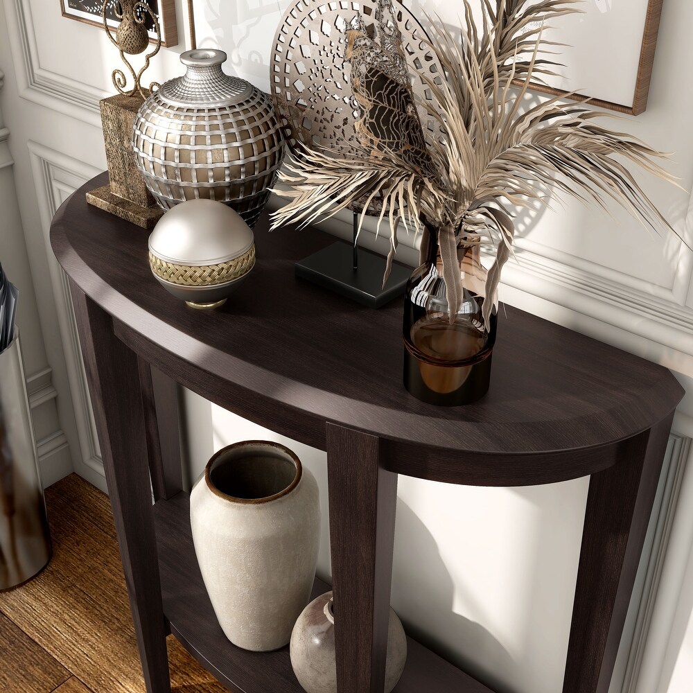 DH BASIC Contemporary Brown Decorative 1 Shelf Half moon Console Table by Denhour