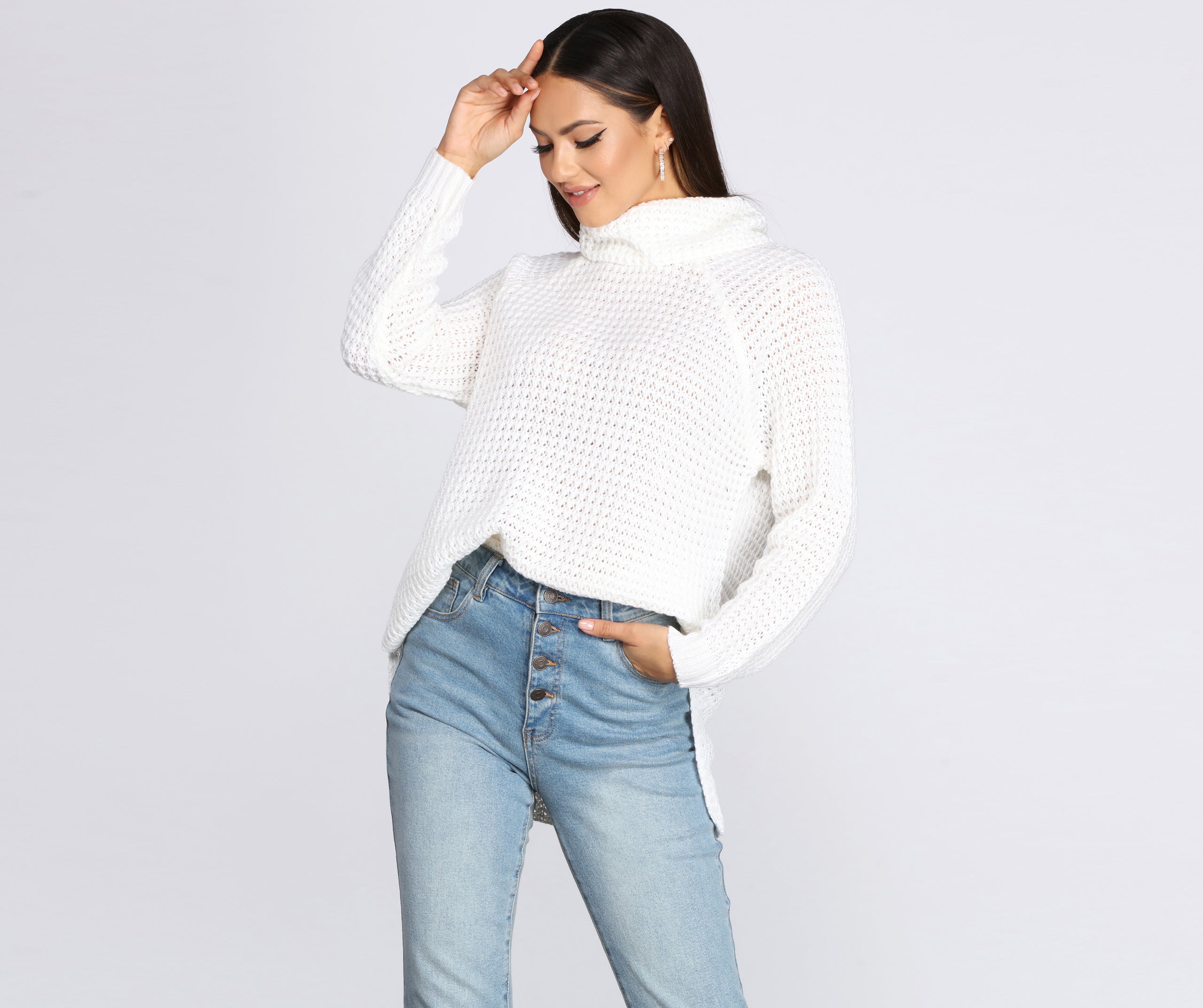 Waffle Knit Turtleneck Sweater