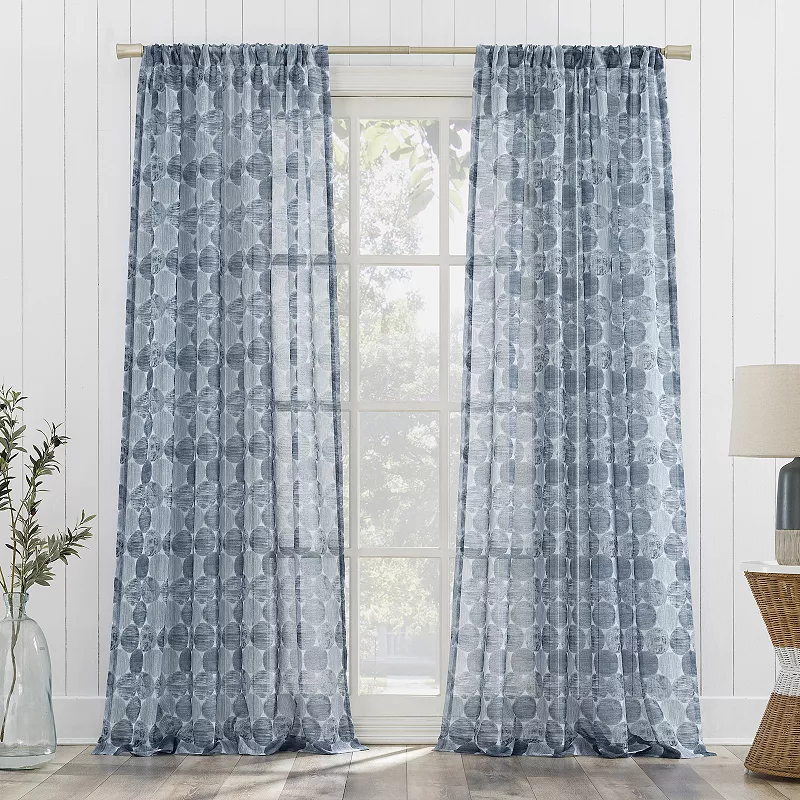 No. 918 Tokai Geometric Print Sheer Rod Pocket Window Curtain Panel