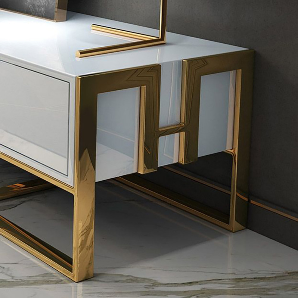 79 quotModern Jocise White  ampGold TV Stand 3 Drawers Media Console   Contemporary   Entertainment Centers And Tv Stands   by Homary International Limited  Houzz