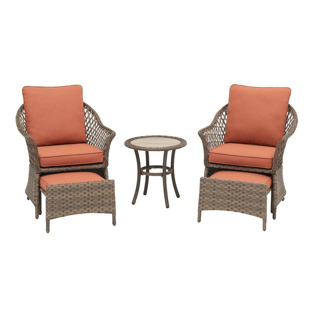 Hampton Bay Valley Spring 5-Piece Wicker Patio Conversation Set with Sienna Cushions 535.0450.000