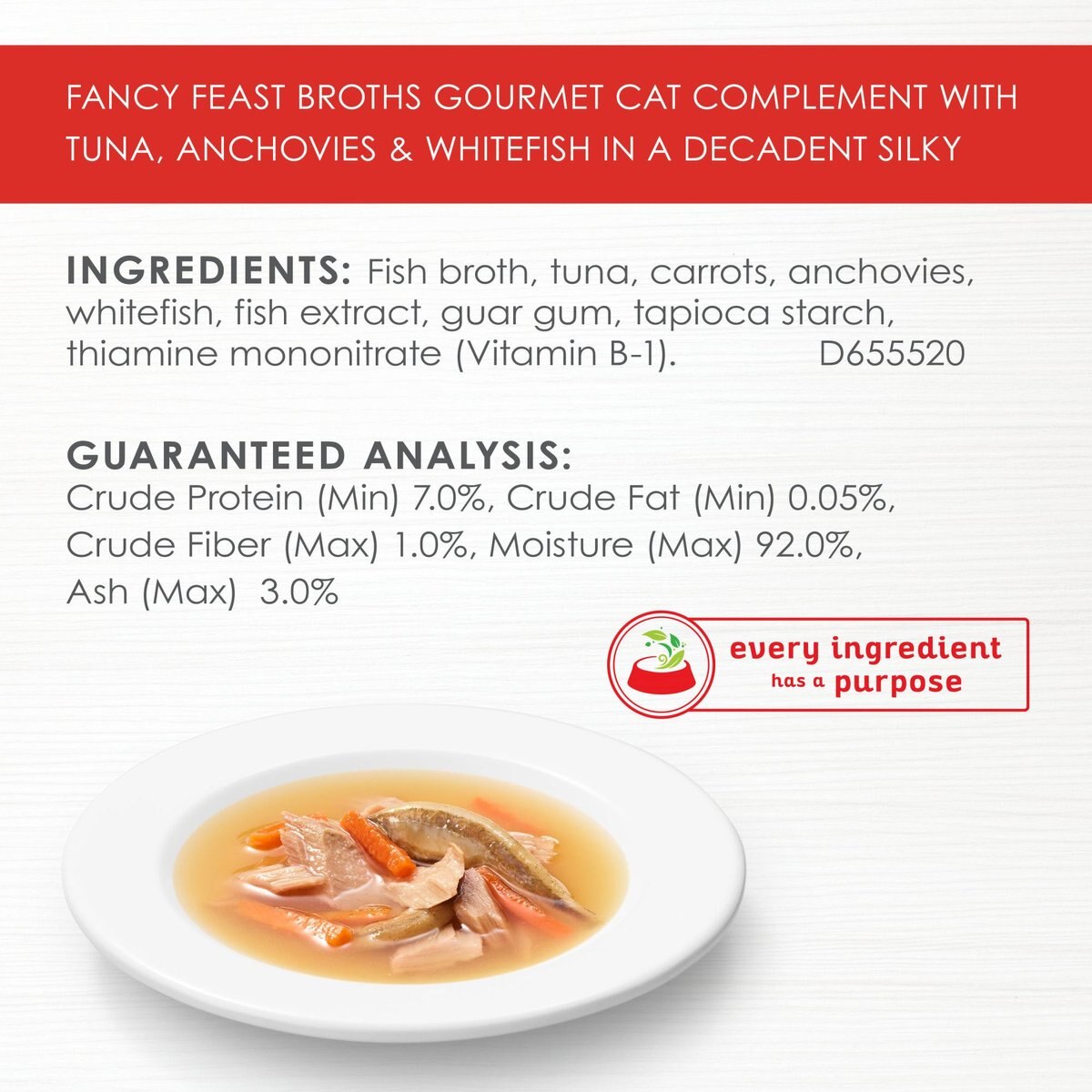 Fancy Feast Classic Broths with Tuna， Anchovies and Whitefish Supplemental Cat Food Pouches