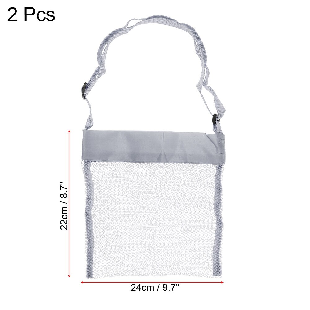 2pcs Mesh Beach Bag  Small Sand Backpack Sea Shell Tote Bags w Straps   Gray