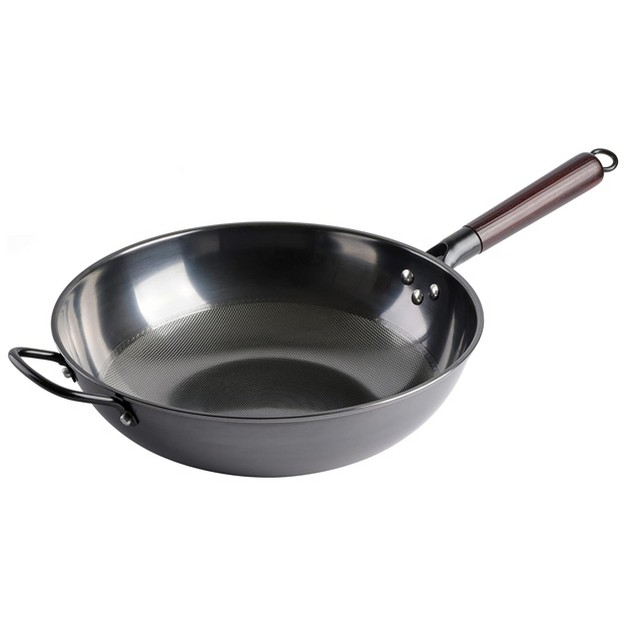 Gibson Home Stargaze 13 Inch Carbon Steel Nonstick Debossed Wok With Wood Handle In Black