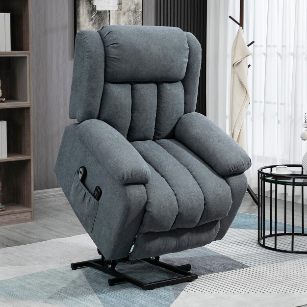 Homcom Power Lift Chair For Elderly Big And Tall With Massage Linen Fabric Upholstered Recliner Sofa Chair With Remote Control Side Pockets Gray