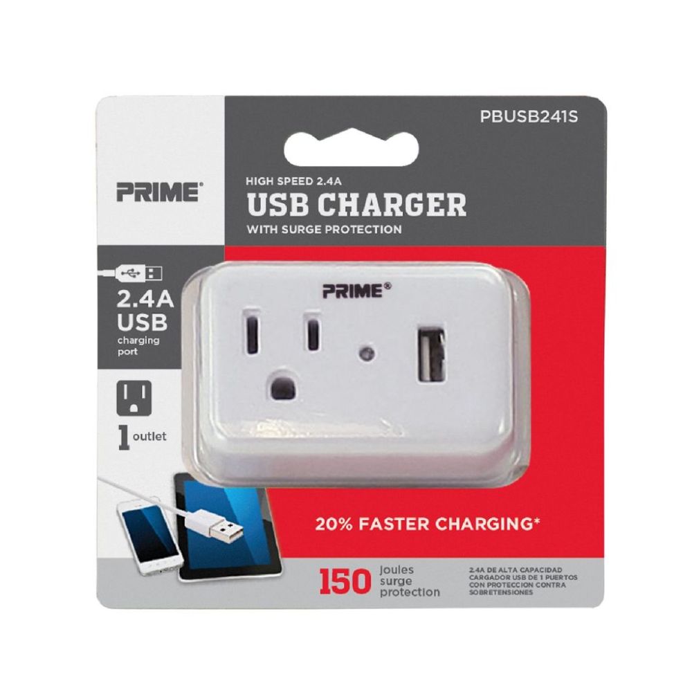 Prime 3 Prong 1 Outlet with 1 Port USB Charger ;