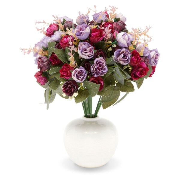 Purple Rose Bouquets，Artificial Floral Arrangements for Home Decor (13 Inch，4 Pack)