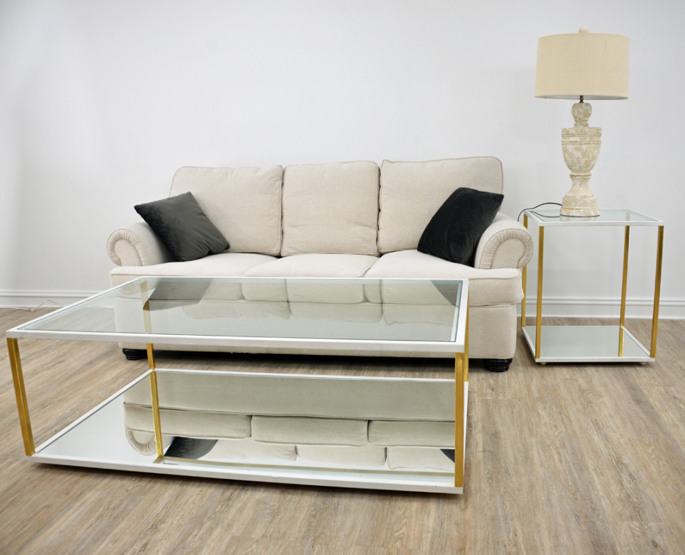 Dakota White  ampGold Rectangle Coffee Table   Contemporary   Coffee Tables   by Virgil Stanis Design  Houzz