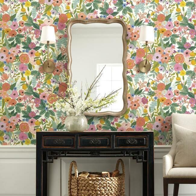 Garden Party Wallpaper in Coral and Orange from the Rifle Paper Co. Collection