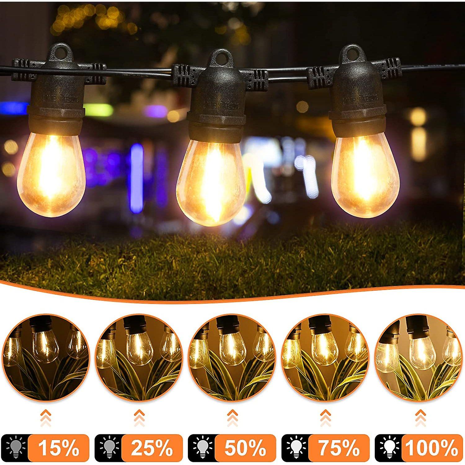 Dexusay 96ft (2x48ft) Led Outdoor String Lights With 32 Shatterproof Led ment Bulb，2700k Waterproof Hanging String Lights . Grade Patio Lights For