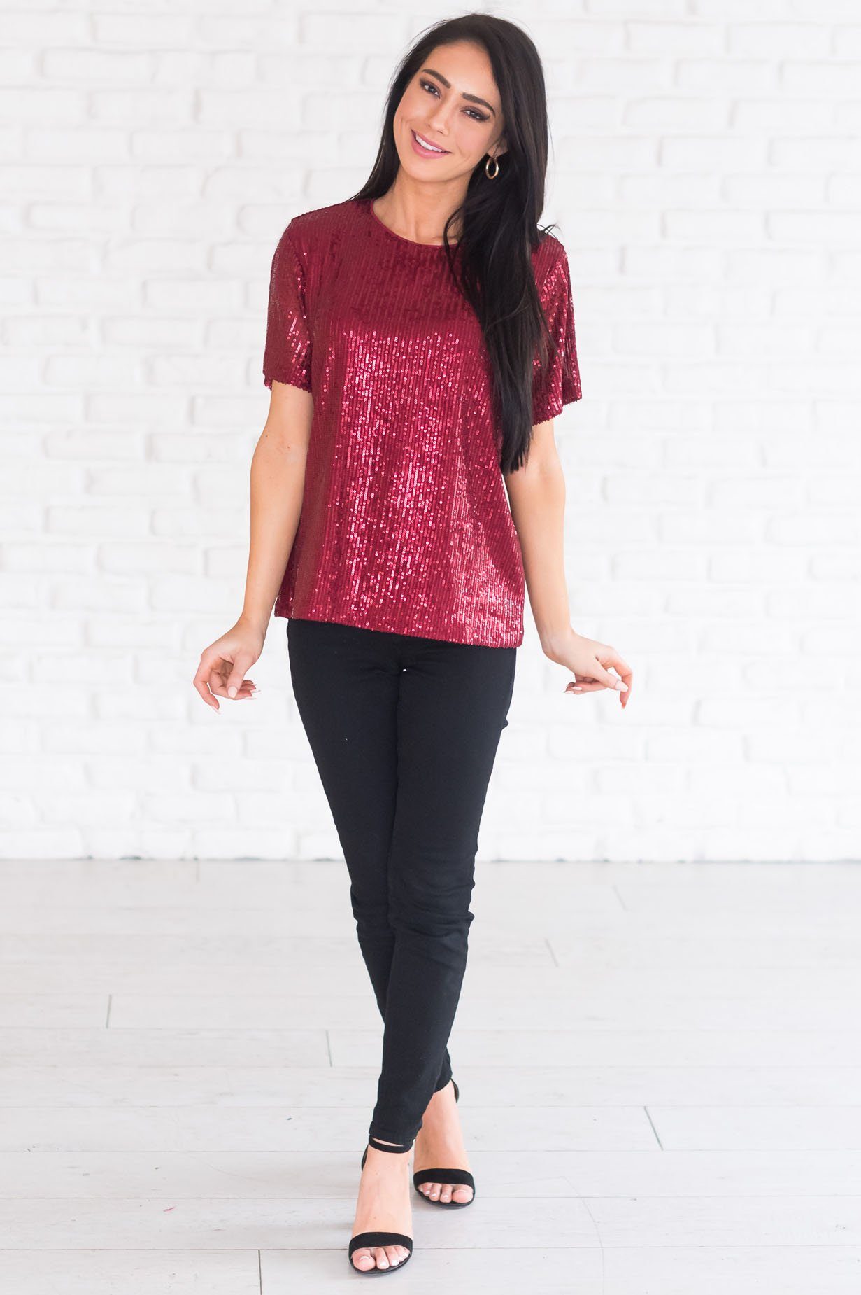 Love Actually Modest Sequin Blouse