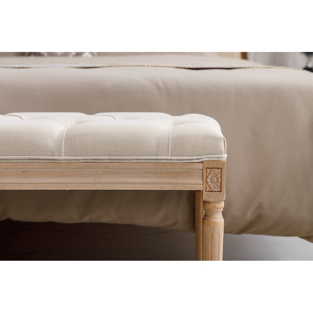 Modern Beige Tufted Upholstered Ottoman Bench Velvet Dining Bench