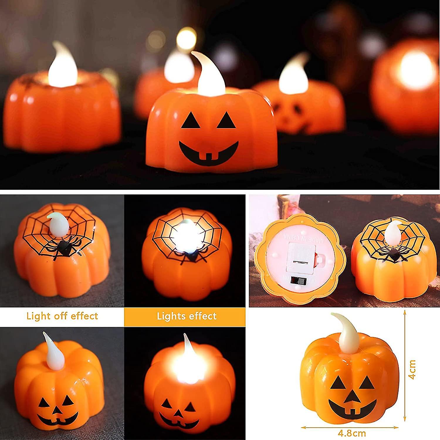 Miman Battery Operated Tealights Pumpkin Candles， 12pcs Pumpkin Halloween Candle， Pumpkin Light ，led Tealights For Halloween Decorations Warm White-fl