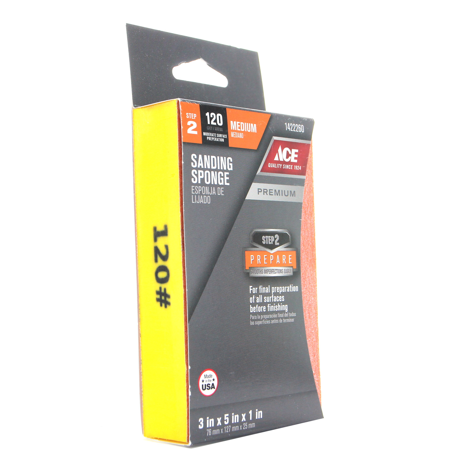 Ace 5 in. L X 3 in. W X 1 in. 120 Grit Fine Block Sanding Sponge