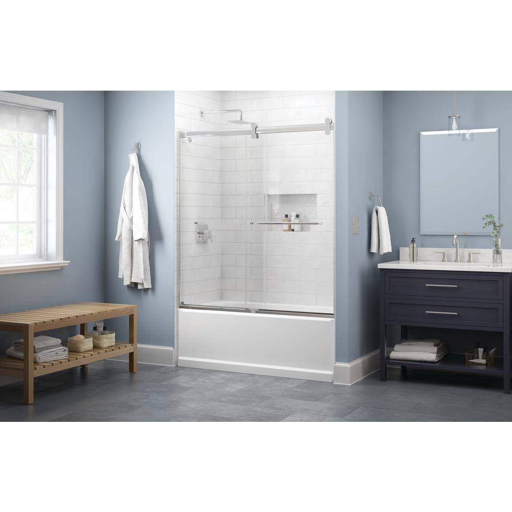 Delta Simplicity 60 x 58-34 in. Frameless Contemporary Sliding Bathtub Door in Chrome with Clear Glass 810874