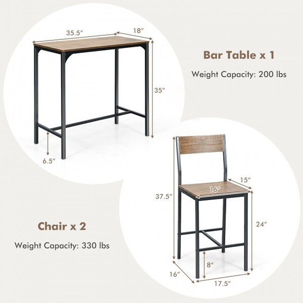 3 Pieces Bar Table Set with 2 Stools - 35.5