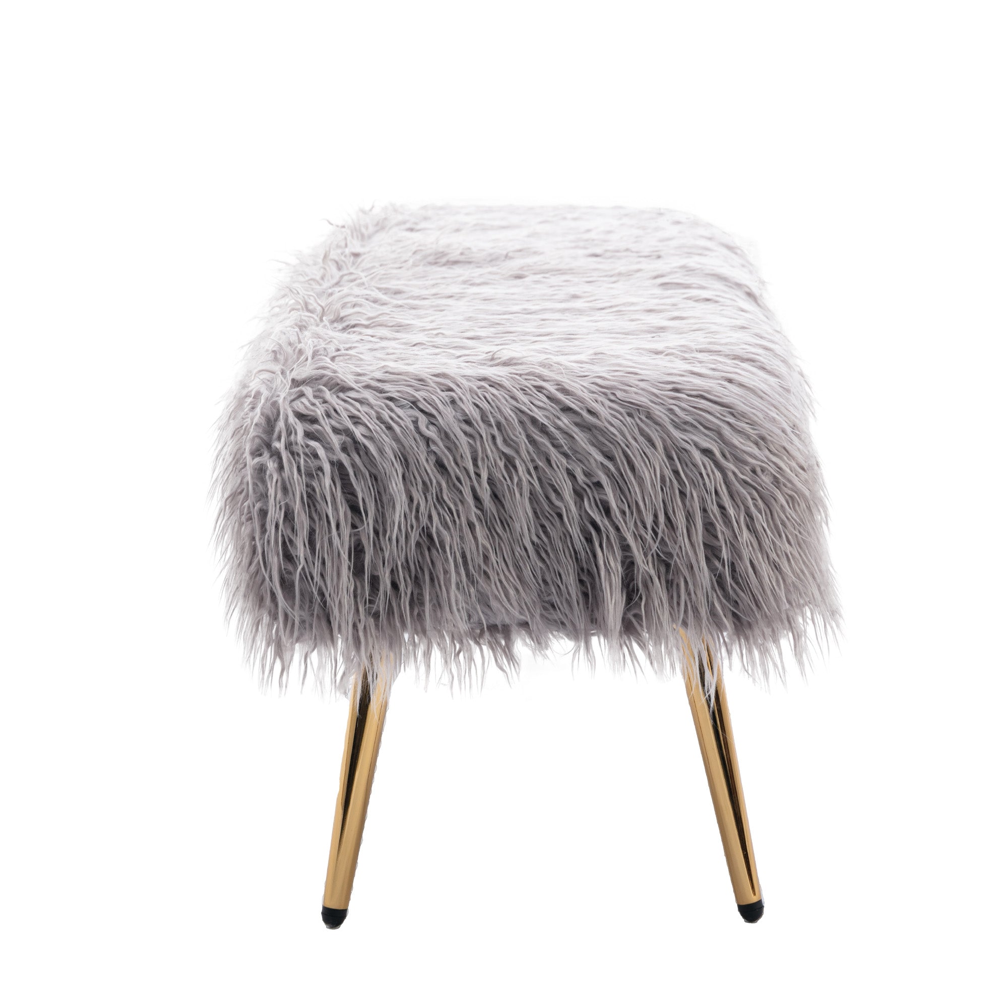 Sportaza Faux Fur Plush Bench, Modern Fluffy Upholstered Bench for Entryway Dining Room Living Room Bedroom, GRAY