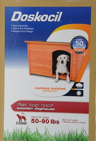 Doskocil Flat Wood Dog House for Medium Dogs， 50-90 lbs