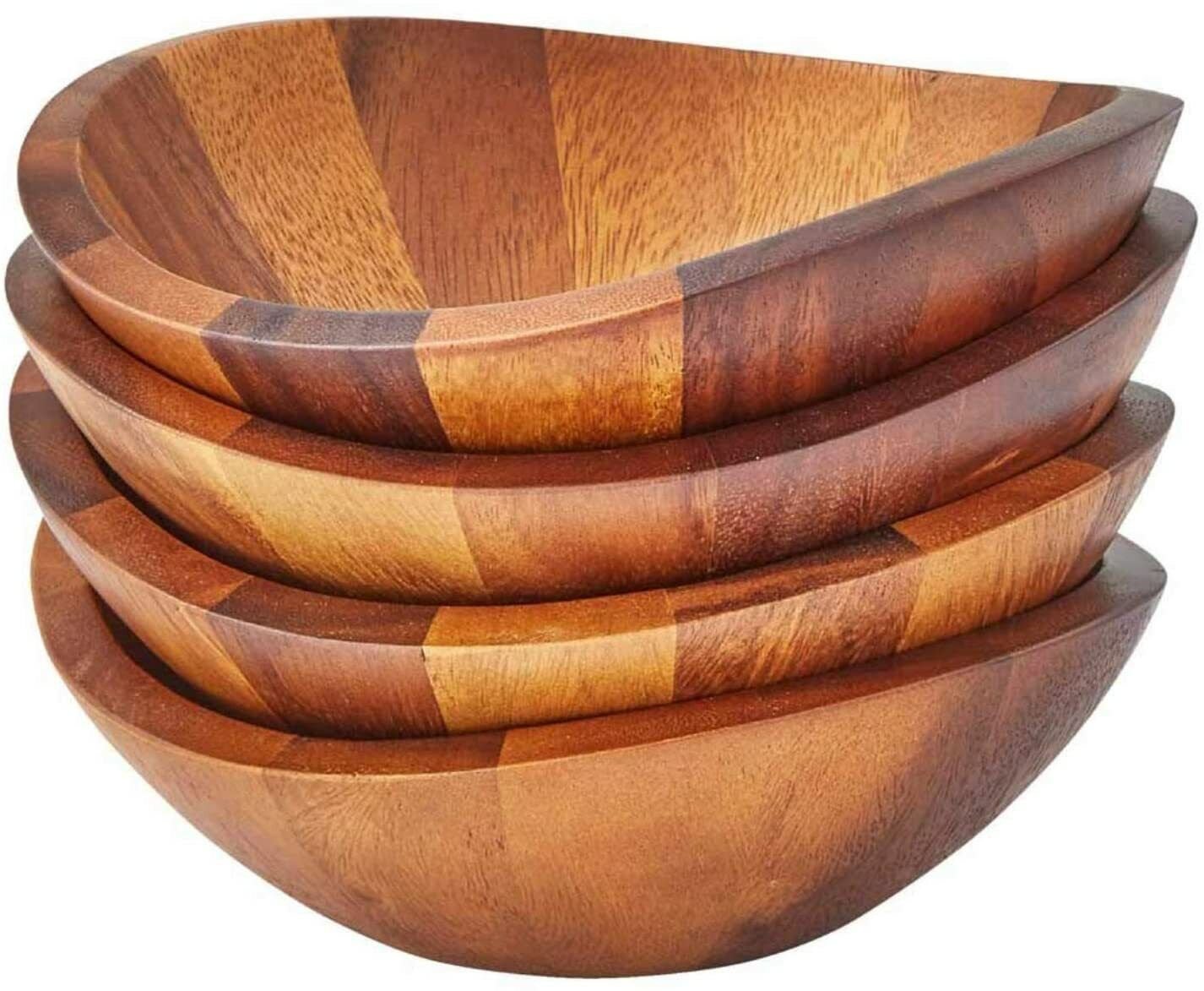 Nambe Braid Collection Individual Salad Bowls， Set of 4， Acacia Wood - Brown