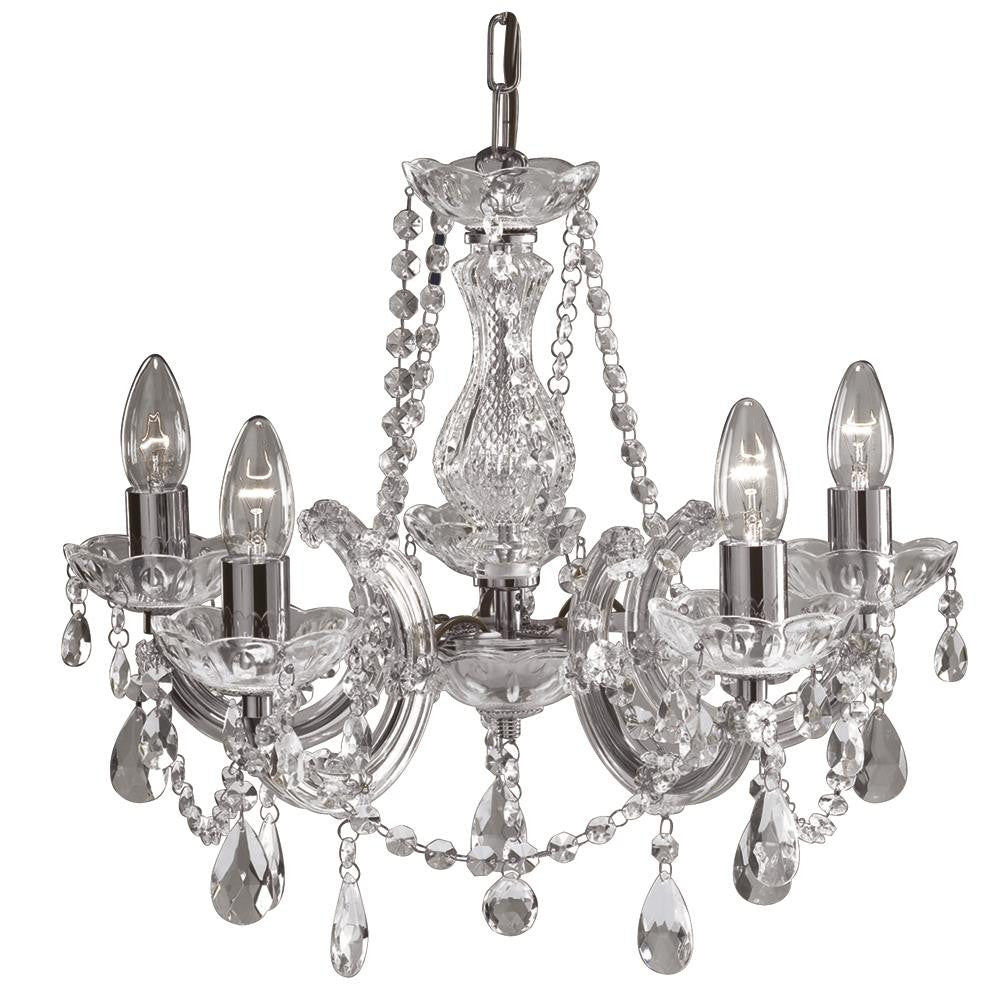 Searchlight 399-5 Marie Therese Polished Chrome & Crystal 5 Lamp Chandelier Pendant Light