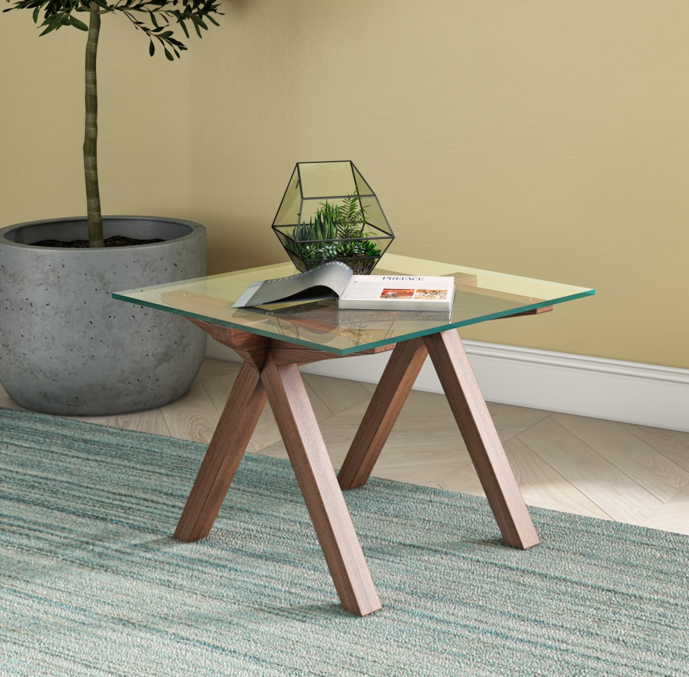 Modrest Maddox Modern Glass and Walnut End Table   Midcentury   Side Tables And End Tables   by Vig Furniture Inc.  Houzz